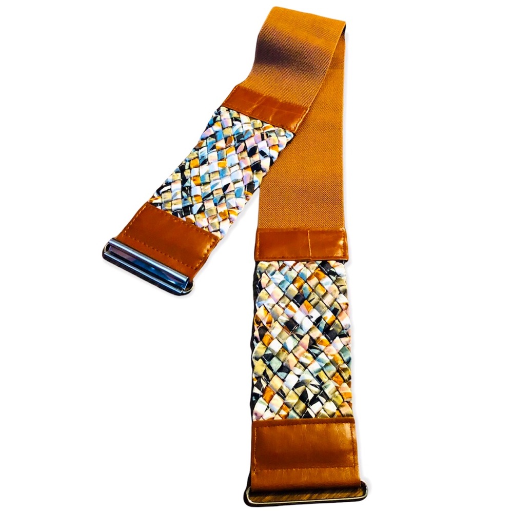 Brown Fabric Woven Elastic Waist Belt | Sz. M